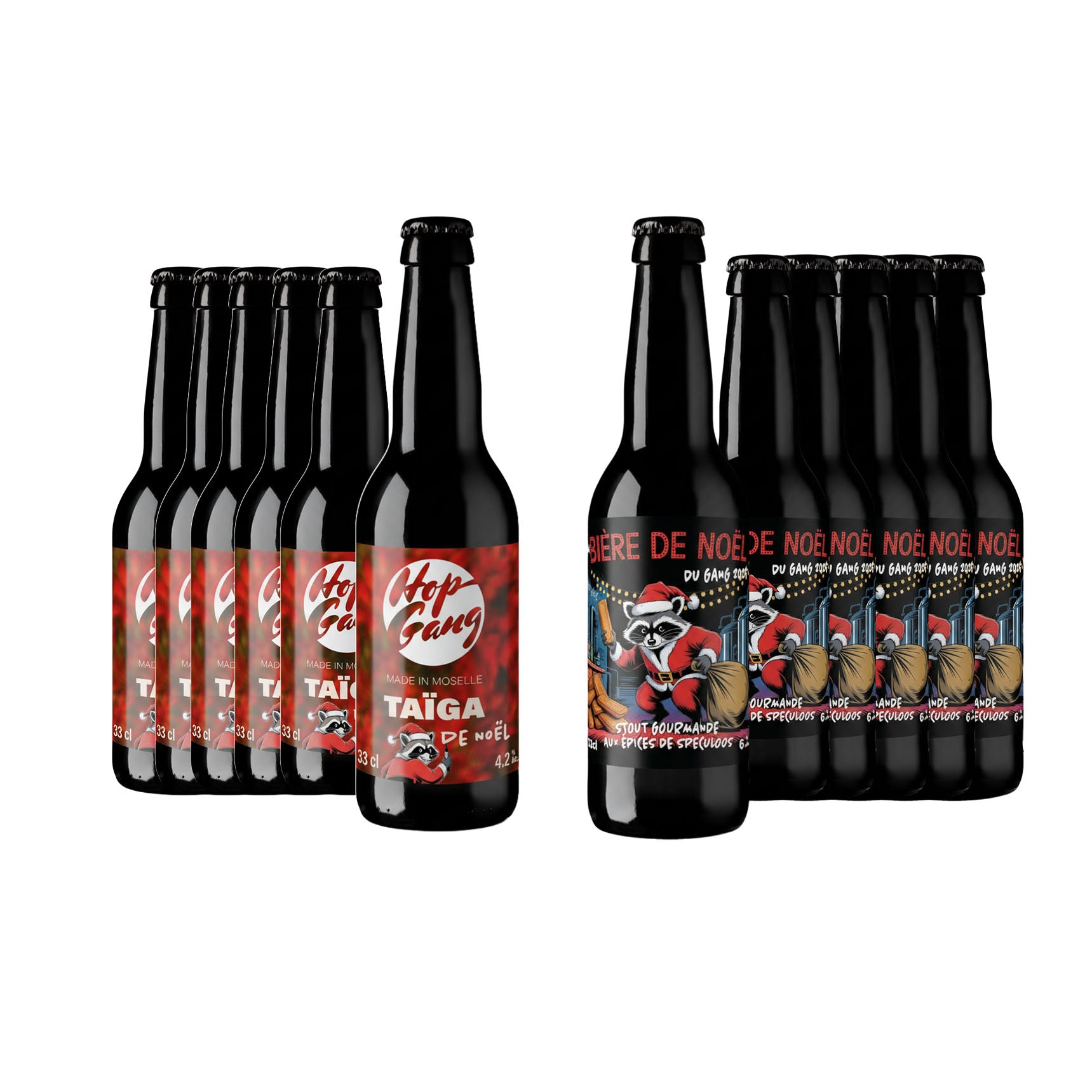 La Hotte du Père Noël : 6 Bières de Noël + 6 Taiga de Noël + 1 Sticker + 1 Verre Hop gang 50cl Offert